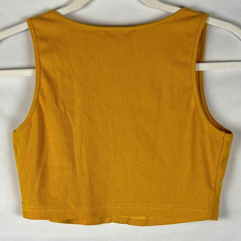 Shein Mustard Yellow Ribbed Button-Front Crop Top Small - Picture 2 of 10